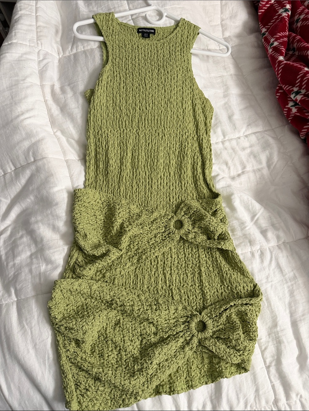 Motel Rocks Sage Green Textured Tank Dress with Knotted Details